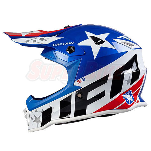 CASCO CROSS UFO BOY CAPTAIN GLOSSY BLU BIANCO ROSSO